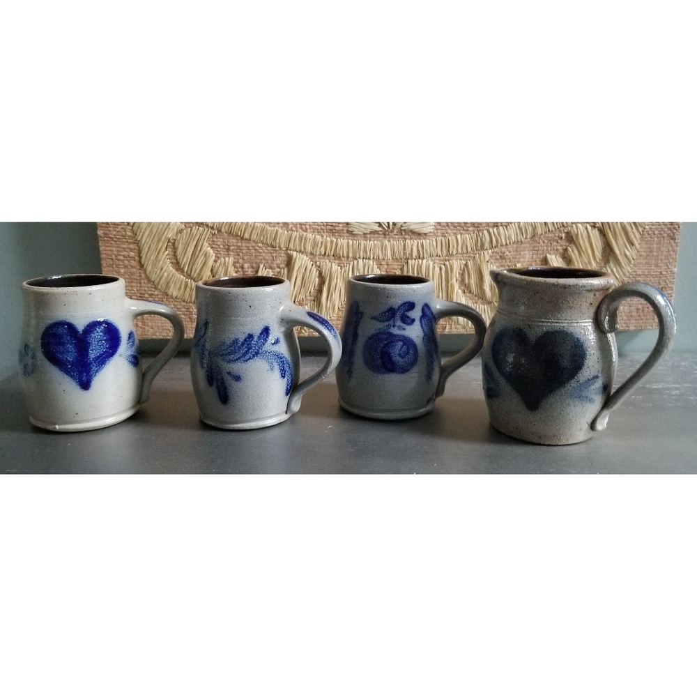 Rowe Pottery Salt Glaze Mugs And Creamer